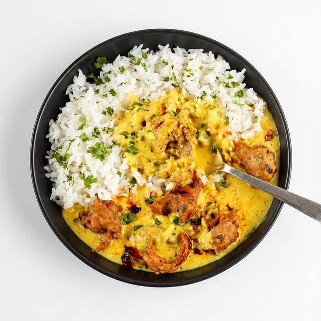 Punjabi Kadhi Pakora with Rice.