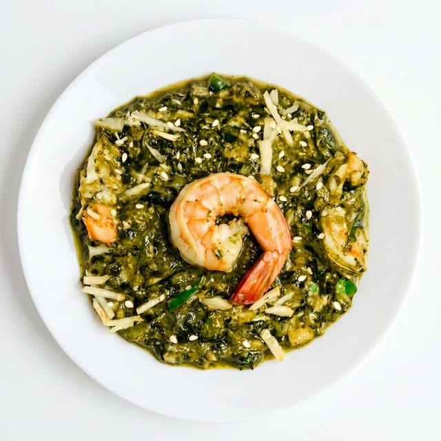 Prawn Saag (Black Tiger Prawns).